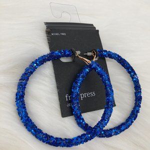 FREE PRESS - OS - NWT Blue Glitter Gummy Hoops
